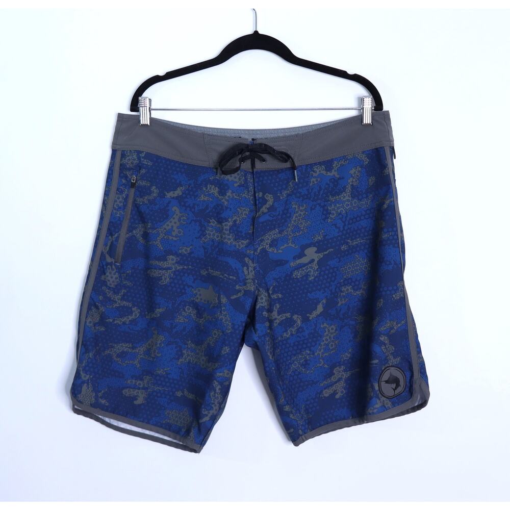 PELAGIC High Spot Board Shorts Blue Gray Camo Lightweight Active Men's 36